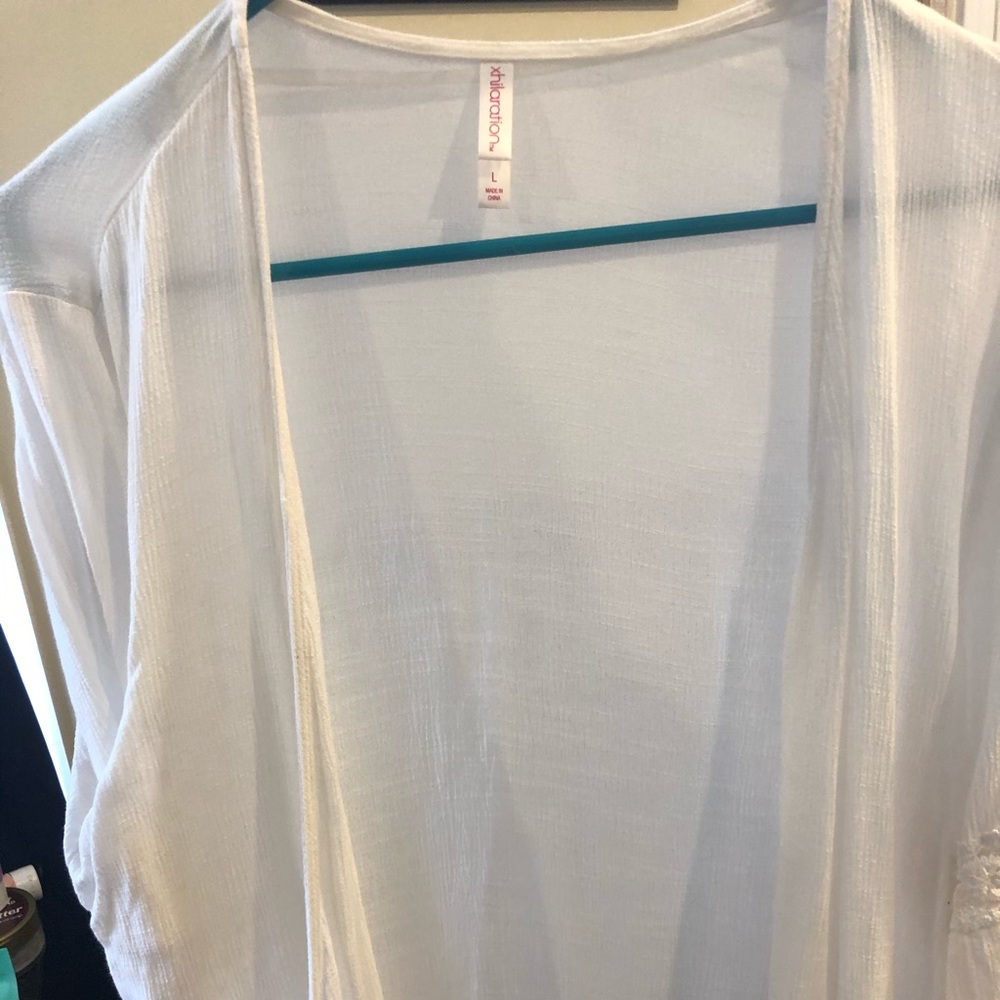 White Wrap Sweater with Lace Detail
